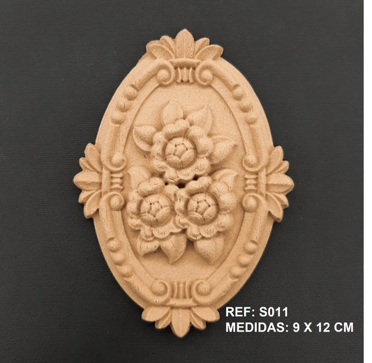 S011 Medallón decorativo de talla de madera elástica